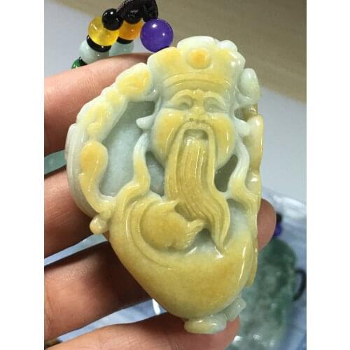 Natural 7A Myanmar jade Hand-Carved jade longevity Buddha yellow jade pendant jade necklace men women pendants jade jewelry