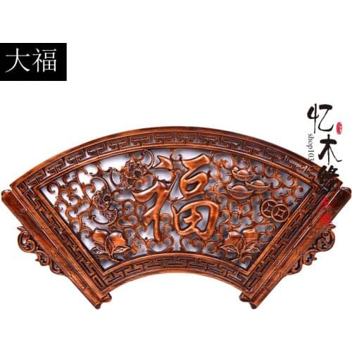 Dongyang camphor wood crafts carving pendant fan hanging screen antique wood Chinese style living room decoration