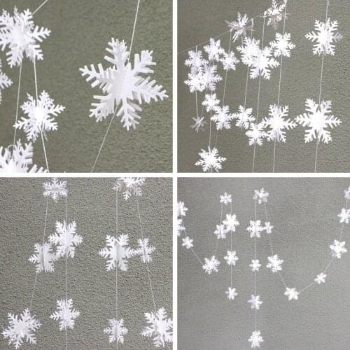 3m White Paper Material 3D Snowflake Pendant Garland Christmas Decoration