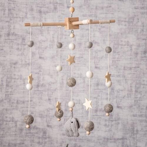 Baby Wooden Elephant Bed Rattles Rattle Bed Bell Mobile Activity Play Gym Baby Toys For 0-12 Months Cart Accessories Crochet