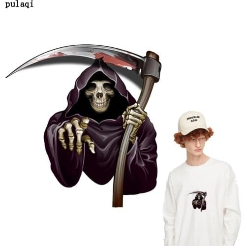 Pulaqi Black Skull Iron on Transfer DIY Heat Transfer Vinyl Patches for Clothes Punk Pirate Viking Patch Applique Thermal Badge