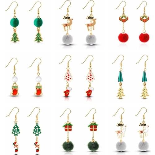 Zhijia Santa Christmas Earrings Christmas Tree dear gifts gloves Ear Jewelry Accessories Lovely Women Girls