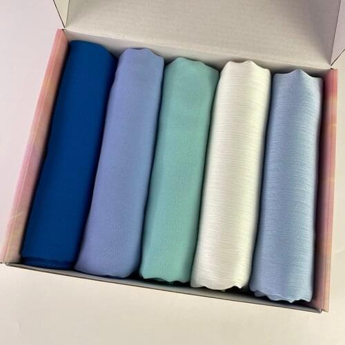 5pcs/Box Crinkle Satin Silk Hijabs Solid Color Plain Scarf Muslim Shawls Headscarf Turban Echarpe Foulard Luxury Hijab Box
