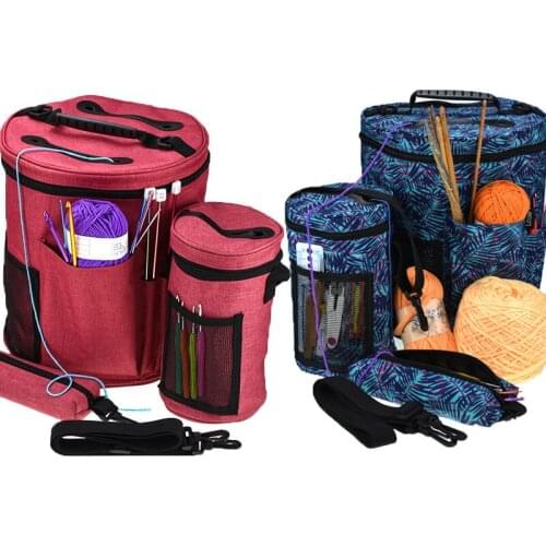 Foldable Woolen Storage Bag Knitted Basket Weaving Round Tote Line Yarn Crochet Thread Hanging Organizer Needlework Storage Tool