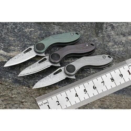 Titanium Alloy Folding Knife Camping Damascus Blade Carbon Fiber Outdoor Mini Pocket Knife EDC Survival Hunting Knife Tool