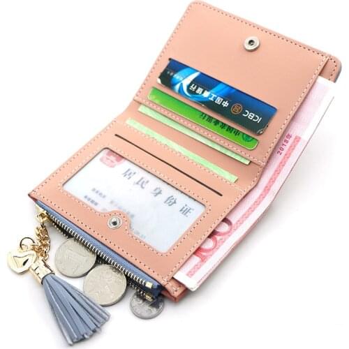 Student Cute Mini Coin Purse Women PU Leather Short Wallet Zipper Tassel Small Wallet Keychain Bag Wallets Porte Monnaie Femme