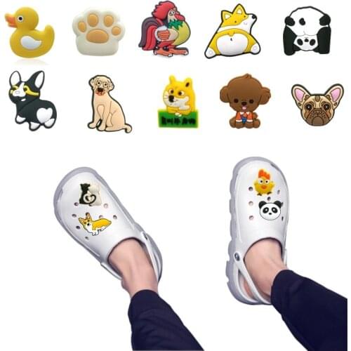 50pcs Cute Animal Shoe Charm Dog Husky Corgi Teddy Chihuahua Clog Accessories Cat Panda Duck Rooster Shoe Decorations Kids Gift
