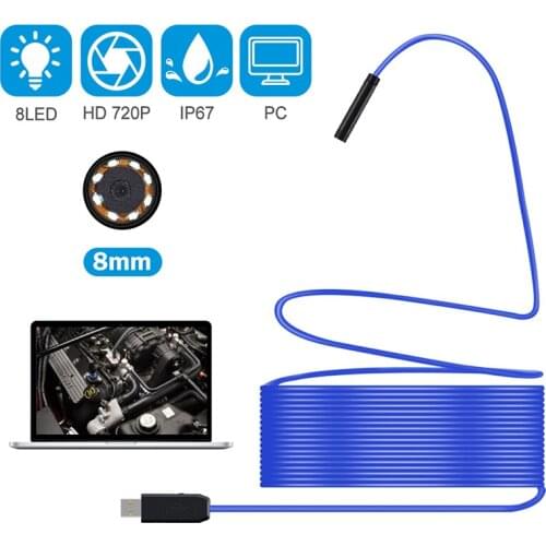 USB Endoscope Camera 720P Waterproof Snake Camera with 8 Adjustable LED For Windows & Macbook OS Computer