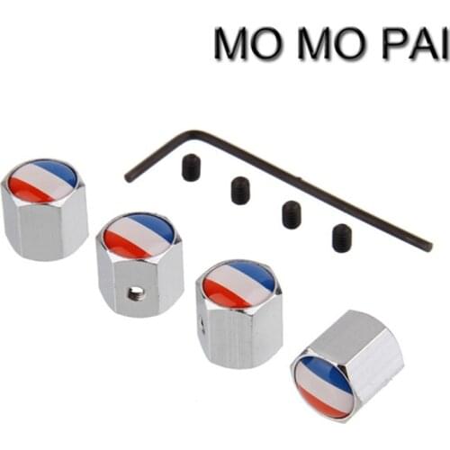 Theftproof Stainless Steel 4PCS Car Wheel Tire Valves Stem Air France flag fit for Ford BMW AUDI NISSAN VW