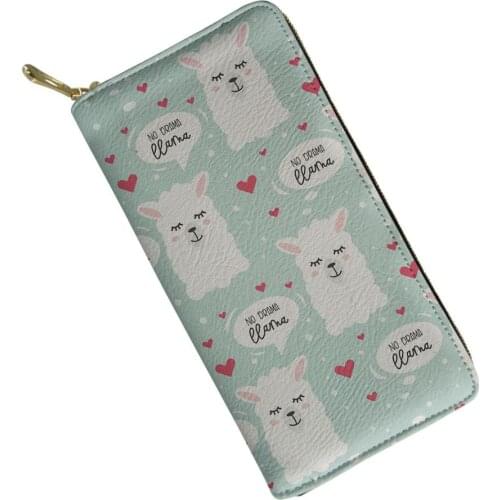 HaoYun Womens Long Wallets Cartoon Alpaca Prints PU Leather Card Holder Kawaii Animal Pattern Female Zipper Coin Purse Bags