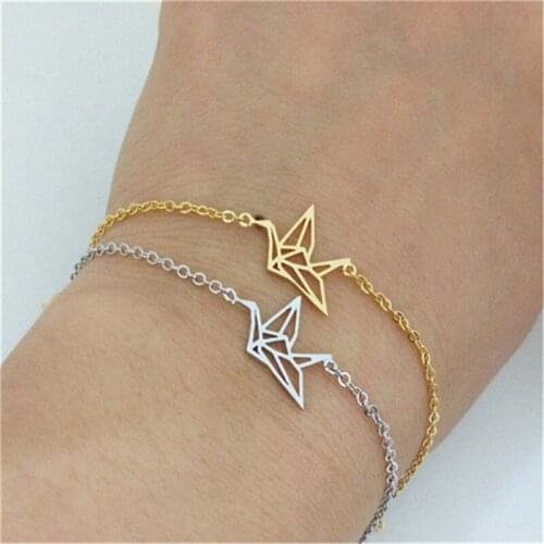 Women Fashion Creative Cute Metal Hollow Paper Crane Bracelets