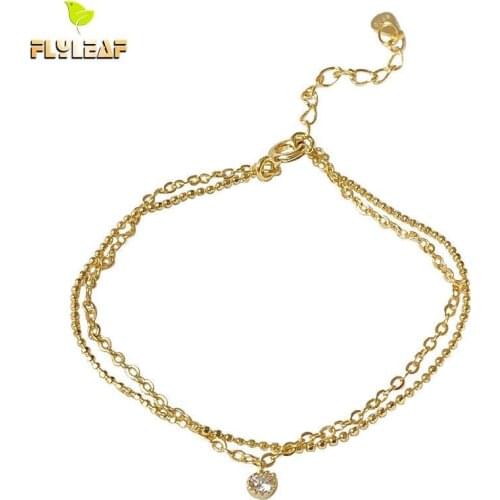 Flyleaf Gold Double Layer Bead Cubic Zirconia Bracelets & Bangles Real 925 Sterling Silver Bracelets For Women Fine Jewelry