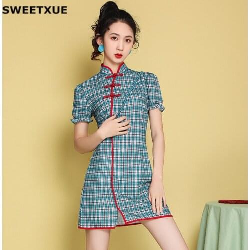 SWEETXUE Retro National Style Girl Daily Cheongsam 2020 Young Slim Self-cultivation Small Sexy Modern Qipao Dresses