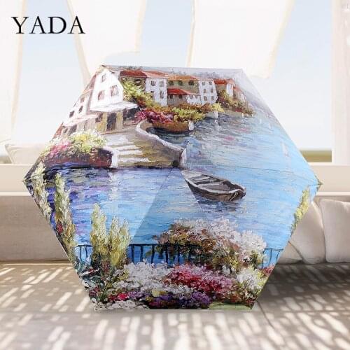 YADA INS UV Painting Scenery Pattern 5-Folding Rainy Mini Pocket Umbrella For Women Men Anti-UV Small Parasol Umbrellas YD200280