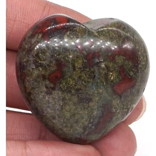 1.5" Puffy Love Heart Assorted Natural Dragon Bloodstone Crystal Hand Carving Reiki Healing Energy Chakra Gift