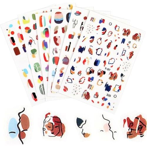 1 pc Nail Art Sticker Retro Styles Slider Watercolor Character Simple Abstract Artist Design Accessoires Tips for Nail Polish