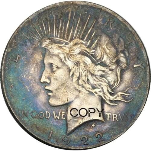 1922 Peace Liberty One Dollar United States Of America Brass Silver Plated Replica Coin