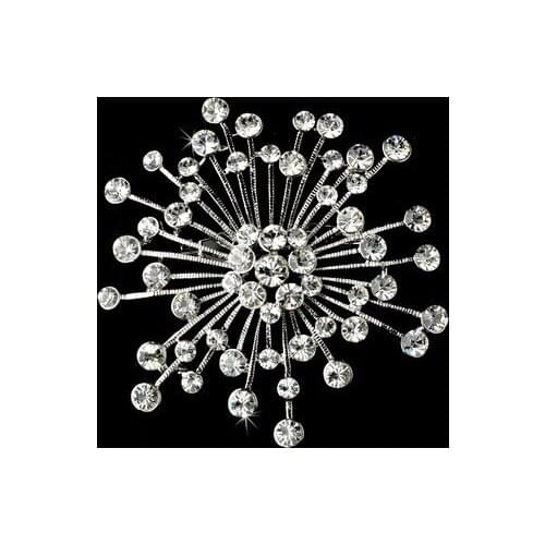 2.4" Rhodium Silver Clear Rhinestone Crystal Diamante Beautiful Snowflake Party Brooch Vintage