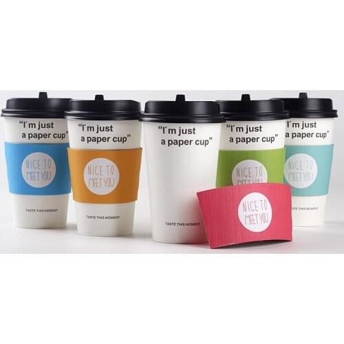 200pcs disposable Cup sleeve for 12/16oz cups Nice to meet you Double-deck paper coffee tea juice Cup sleeve Anti-hot Customized