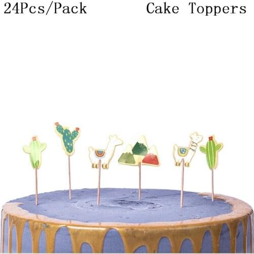 24pcs Forest Cartoon Alpaca Happy Birthday Happy Birthday Cake Topper Dessert Decoration for Childrens Day Party Lovely Gifts