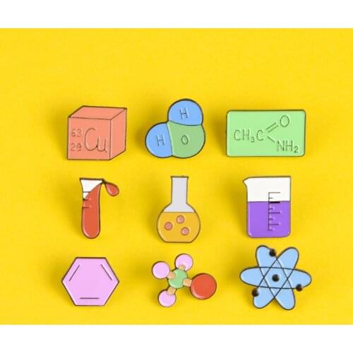 Chemical element brooch container letter scale medical research ball potion water element carbonic acid badge shirt lapel pins