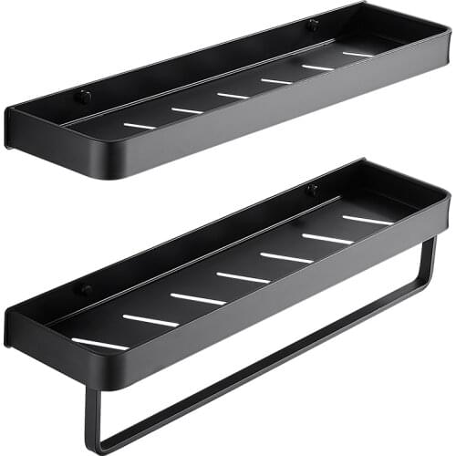 Bathroom Black Shelf with Towel Bar Space Aluminum Corner Shelves Towel Rack with Hook Shampoo Holder Kitchen Storage Rack