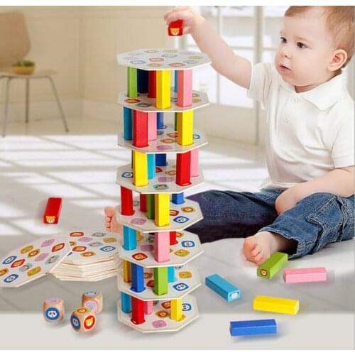 Wooden Tower Jenga Building Block Toy Brain Game Kids Party Balance Game Wooden Domino Block Children Montessori Educational Toy