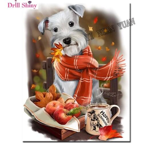 DIY Diamond painting Dog Full Diamond Embroidery icon 3d square mosaic rhinestones Crafts gift picture Apple cup puppy wall art