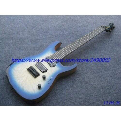 Electric guitar blue yellow burst, black parts,7 string,ebony fingerboard,quilt flame top,Custom musical instruments