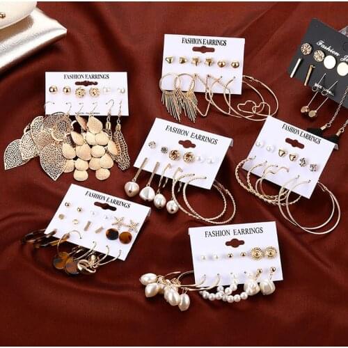 EN Fashion Women Earrings Set Acrylic Pearl Earrings For Women Bohemian Leopard Tassel Stud Earrings 2020 New Brincos Jewelry