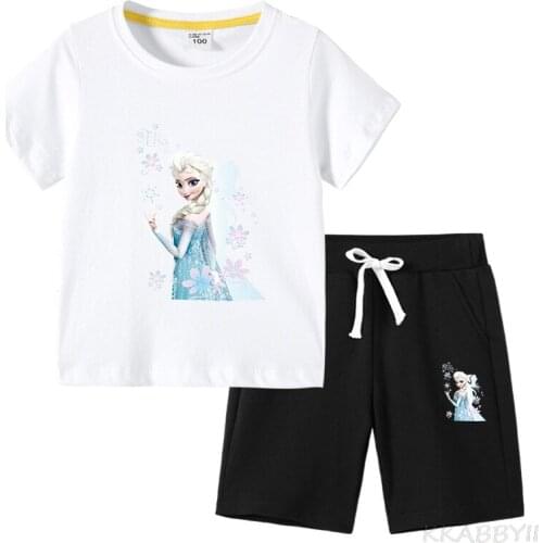 T -Shirt Summer New Foreign Trade Korean Version Of Childrens Wear INS Frozen Childrens Short Sleeve PantsTwo Sets