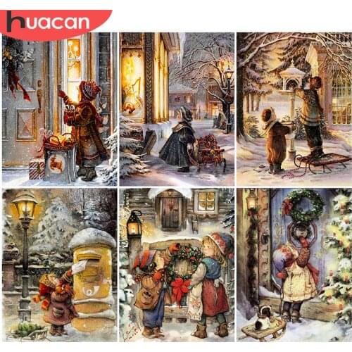 HUACAN DIY Diamond Painting Figure Girl Full Square Round Diamond Embroidery Scenery Winter Mosaic Rhinestone Home Decoration