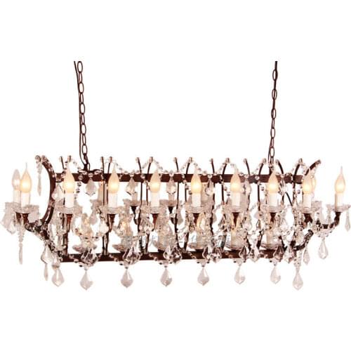 American country retro rectangular crystal chandelier neo-classical wrought iron candle restaurant living room villa lamp