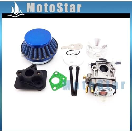 15mm Carburetor + Blue 44mm Air Filter + Alloy Stack Kit For 2 Stroke 33cc 43cc 50cc Engine Parts Goped EVO Gas Scooter
