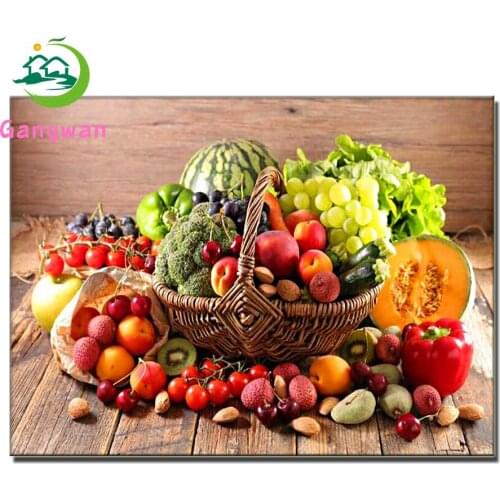 Vegetable And Fruits In Basket Kitchen 5D DIY Diamond Painting Full Drill food pattern Rhinestones Cross Stitch Mosaic Kids Gift