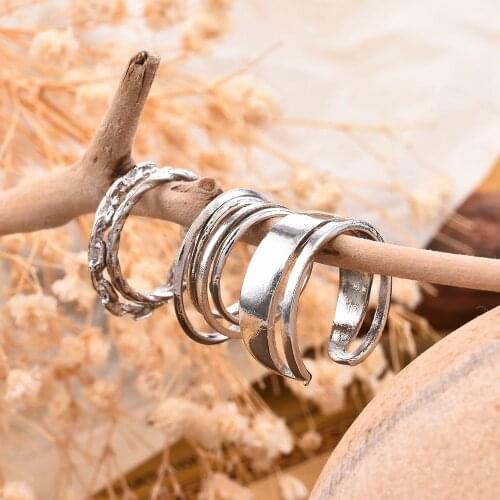 7pair/Set Ring Set Vintage Personality Daily Popular Street Punk Style Jewelry Modification Finger Hip-hop Joint Ring