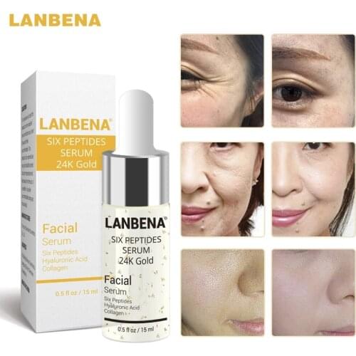 LANBENA 15ml Hyaluronic Acid Six Petides Collagen Face Serum Vitamin C Whitening Shrink Pore Essence Anti Aging Skin Care