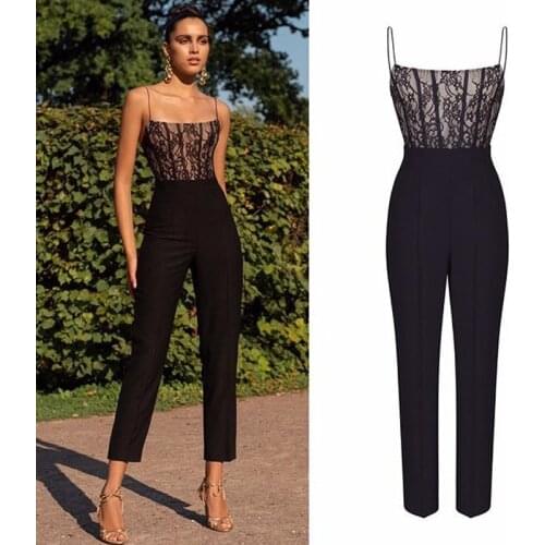 Black Lace Jumpsuits Women Straps Square Collar Backless Sexy Party Rompers Women 21 Summer Slim Elegant Jumpsuit Female LD2065