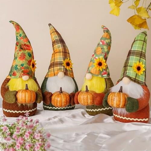 NEW Arrival Fall Autumn Cute Gnome Pumpkin Head Faceless Doll Sunflower Elf Dwarf Festival Thanksgiving Day Gift Decoration