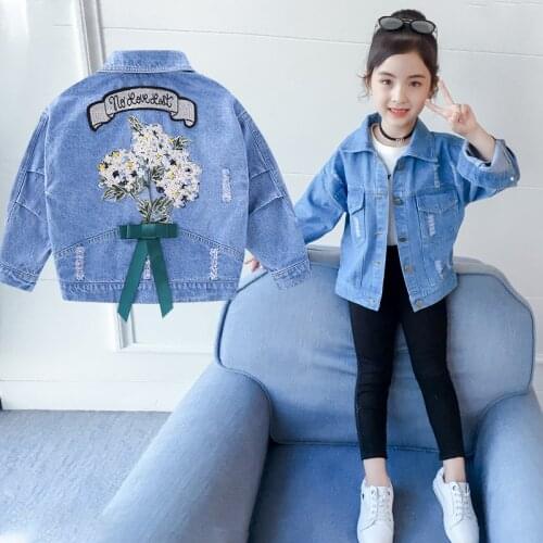 Kids Denim Jackets for Girls Flower Coats Spring Autumn Fashion Children Clothing Outwear Jeans Girls Jackets 4 6 8 10 12 Years
