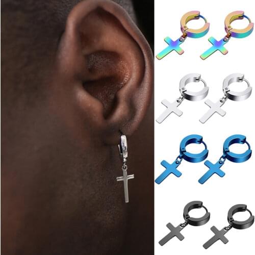 Stainless Steel Cross Drop Earrings For Men Women Teens Hip Hop Punk Trendy Style Cross Dangle Earrings Fashion Jewelry Gifts
