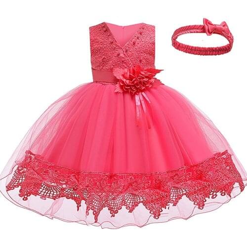 2021 Summer New Bright Bead Bow Sweet Children Skirt Baby Children Dress Lace Tail Princess Dresses Flower Girl Wedding Dress