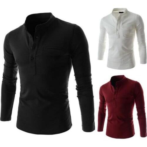 2021Spring Autumn New Korean Stand Collar Slim Fit All-match Plus Size Solid Color Men Casual Long-sleeved T-shirt Free Shipping