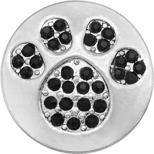 New Black/crystal Rhinestone footprint Round 18mm snap buttons fit 18mm snap bracelets Bangles high quality wholesale