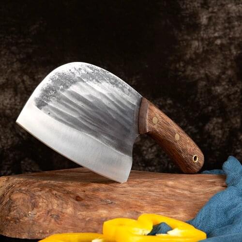 XITUO Handmade Butcher Knife High Carbon Steel Kitchen Chef Knife Extra Wide Blade Solid Wood Handle Cooking Tools