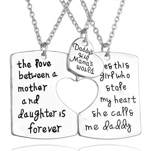 Daddys gilr mamas world the love between mother and daughte is forever father mother children necklaces for family three