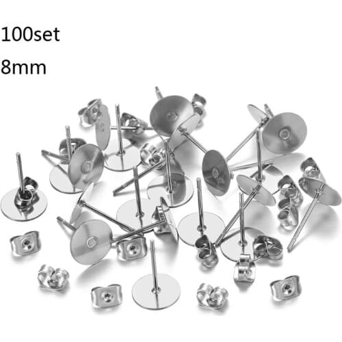 100Pcs Stainless Steel Flat Pads Glue on Stud Earring Posts and Backs Butterfly Earrings Backs Jewelry Making Findings