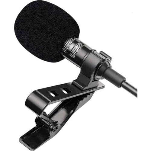 1.5m Portable Lavalier Lapel Microphone Condenser Clip-on Lapel Mic Wired Mikrofo/Microfon for YouTube Vlogging Video Laptop PC