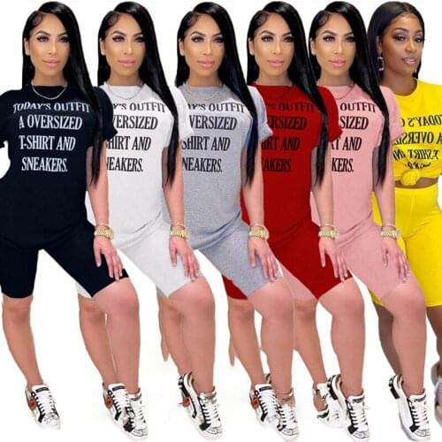 Casual Letter Print Solid Two Piece Set Lounge Wear Cotton Hoodie Top Biker Shorts Bodycon Sport Fitness Summer Clothes Outfit