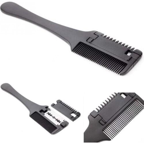 Pro Hair Razor Comb Shaving Blades Black Handle Hairdressing Double Sided Hair Styling Razor Cutting Thinning Comb Tool